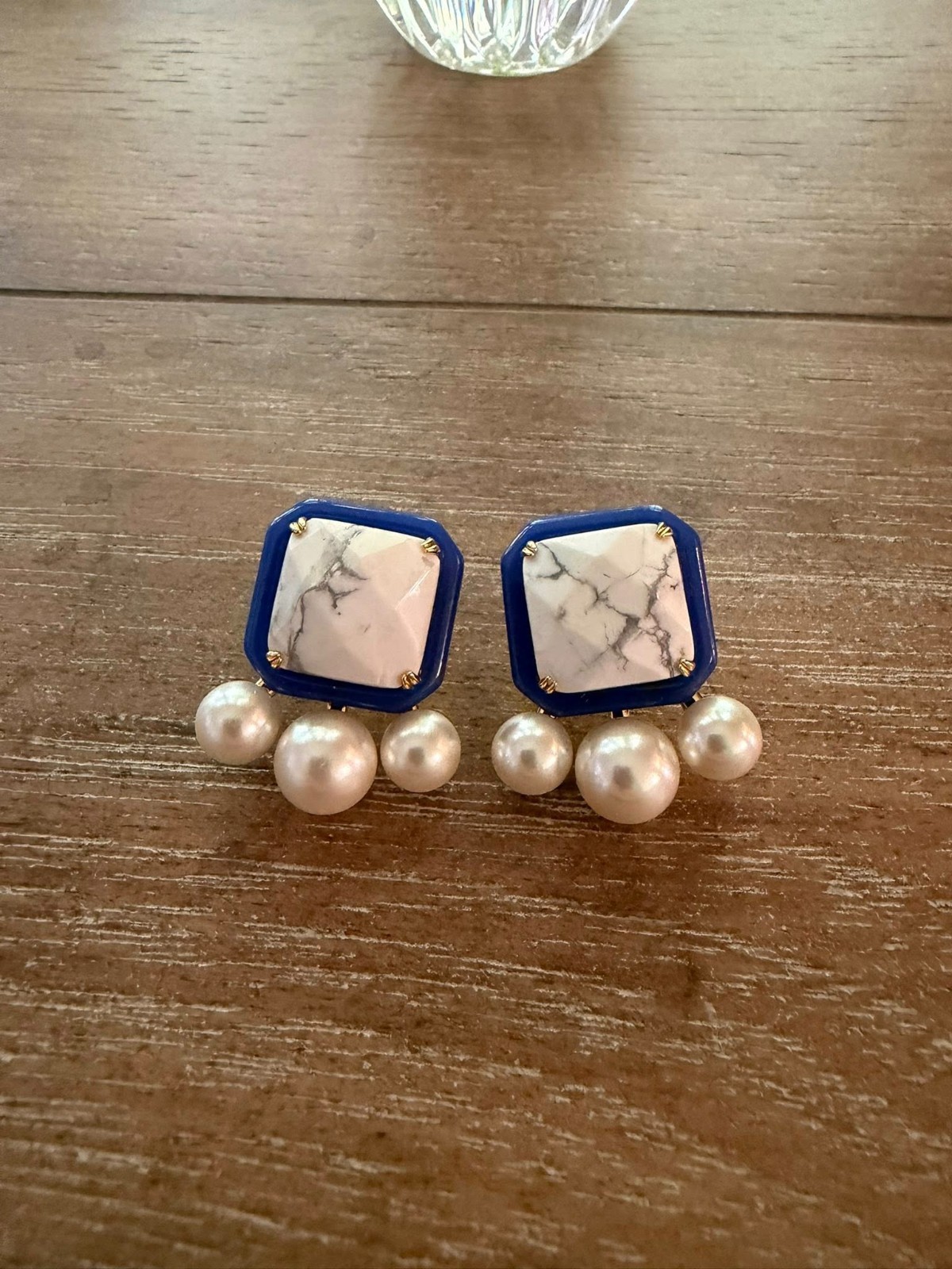 LELE SADOUGHI Paddle Button Blue Cobalt Square Pearl Stud Earrings NWT