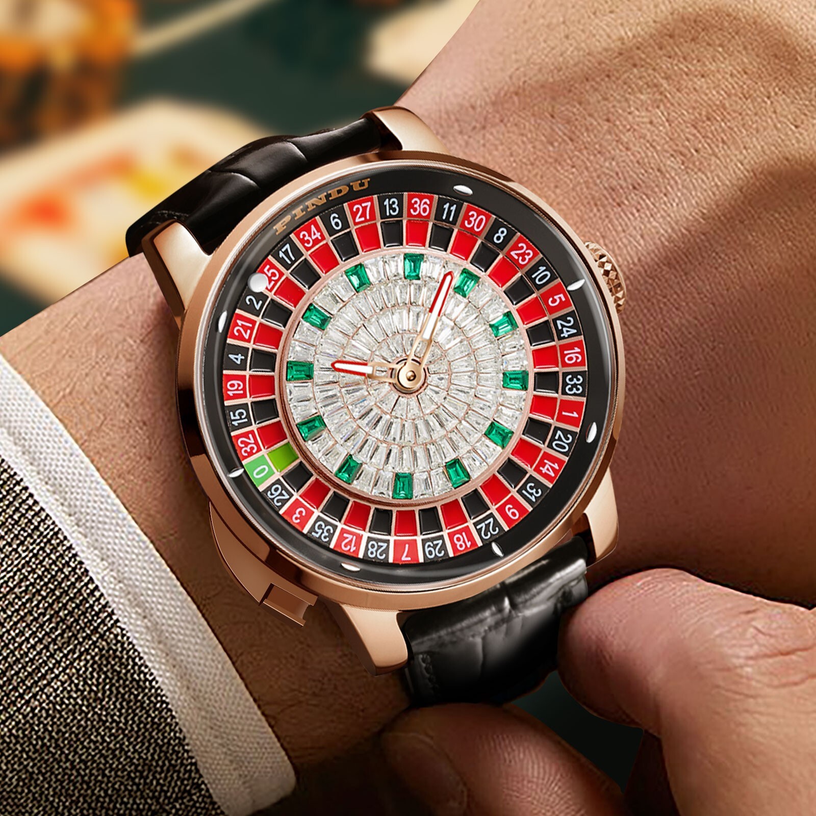 2024 PINDU Men’s Automatic Waterproof Roulette Button Dress Watch