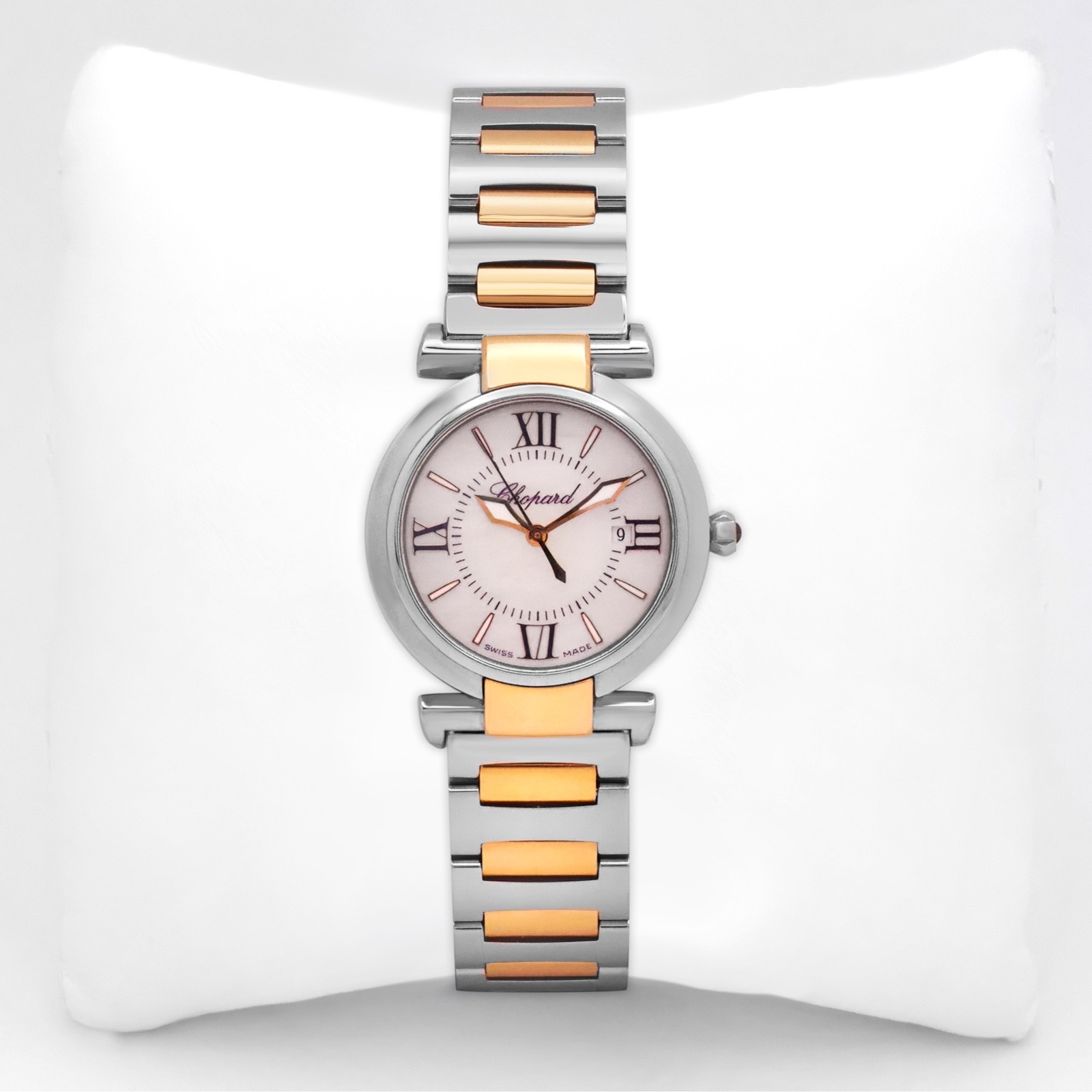 Chopard Imperiale 28mm White MOP Dial Quartz Two Tone Rose Gold Band