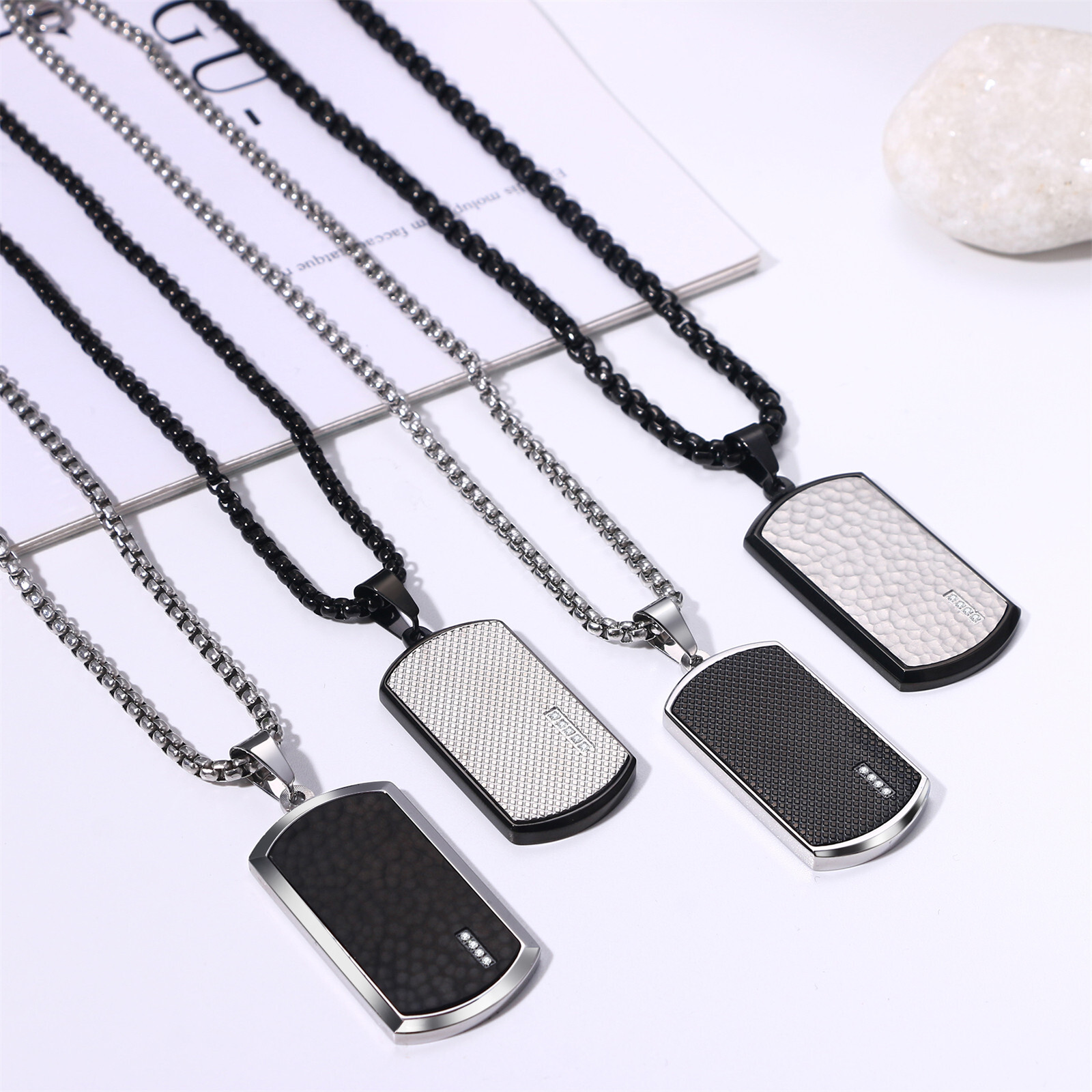 Men’s Army Stainless Steel Cubic Zirconia Dog Tag Pendant Personalized Necklace