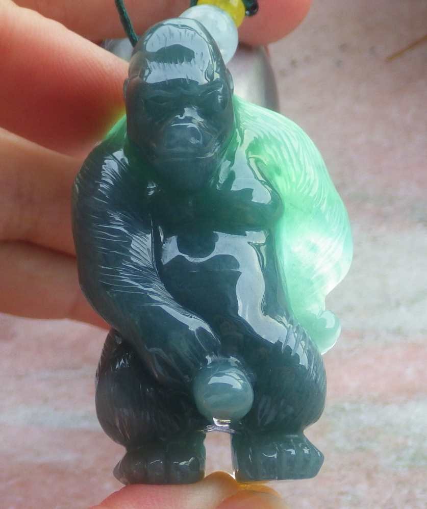 Video Certified Green Natural A Jade jadeite Pendant Orangutan Monkey 123969 TS