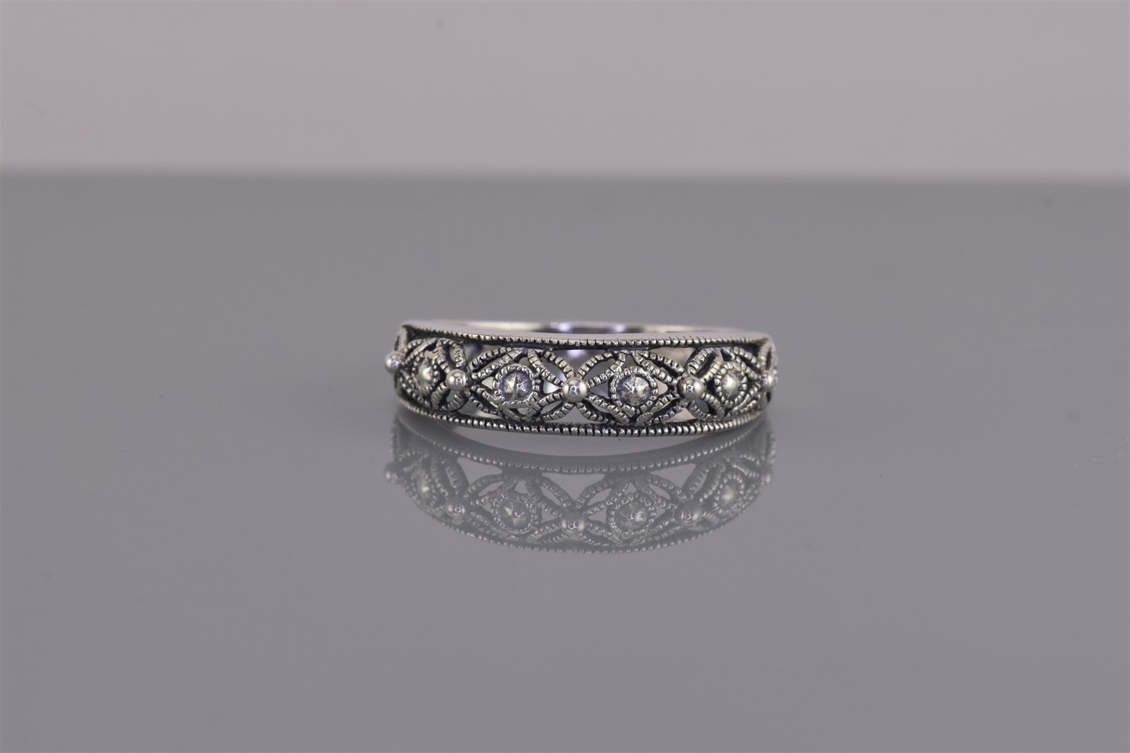 Sterling Silver 6mm Beaded Openwork Lacy Filigree Band Ring 925 Sz: 8
