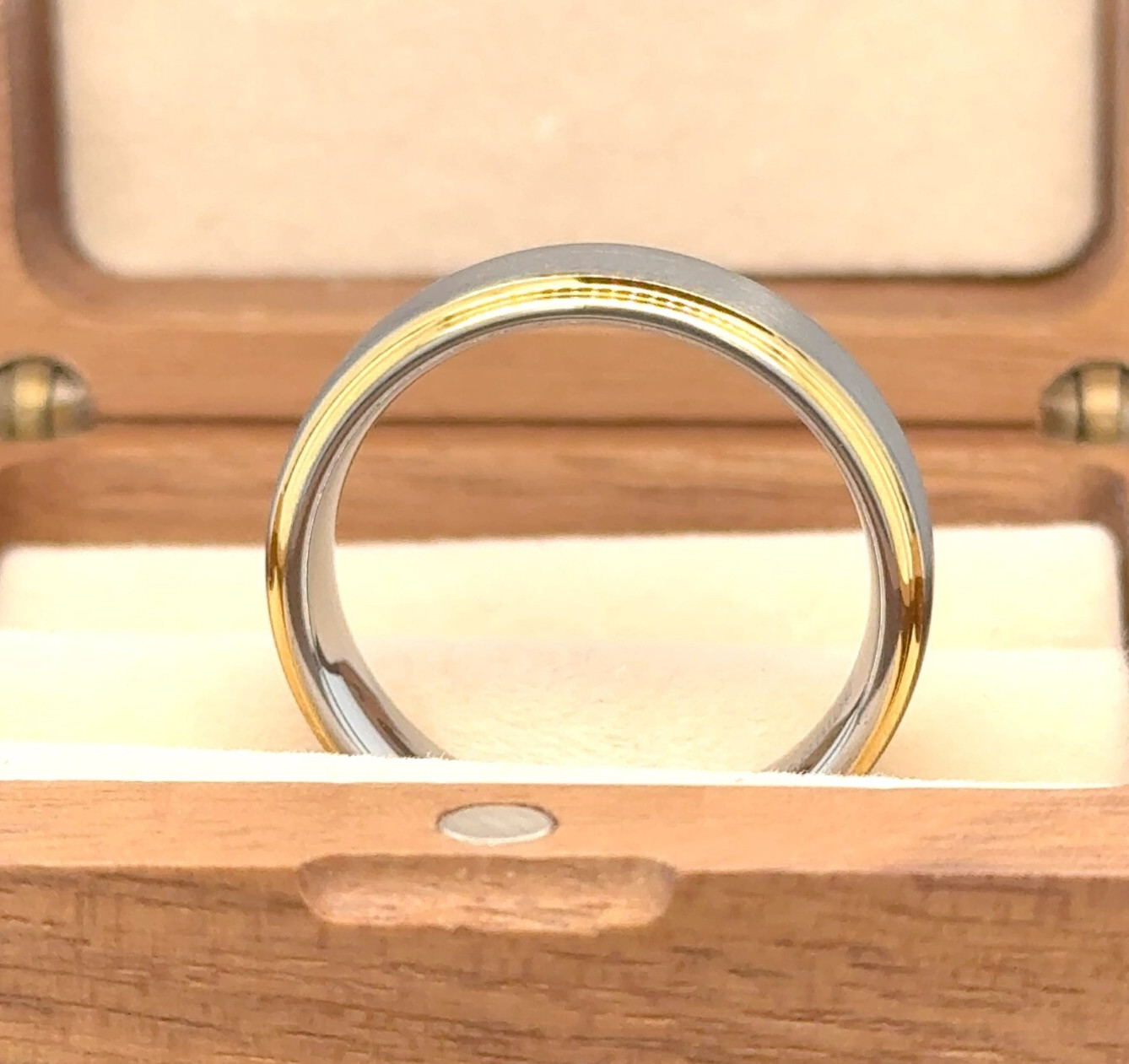 Engraved Band 6mm Silver & Gold Tungsten Stackable Band Wife Valentine Gifts