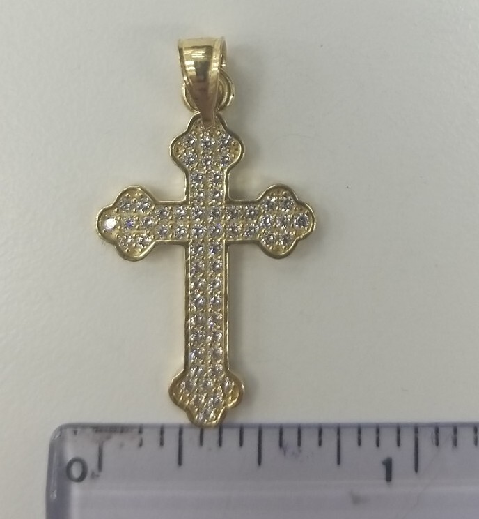 10KT Jesus Cross pendant Real Yellow Gold Diamond cut 3mm Bail, 1.80GRM