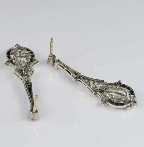 Art Deco Style Pear Cut Lab Created Diamond Wedding 14K White Gold FN Earrings