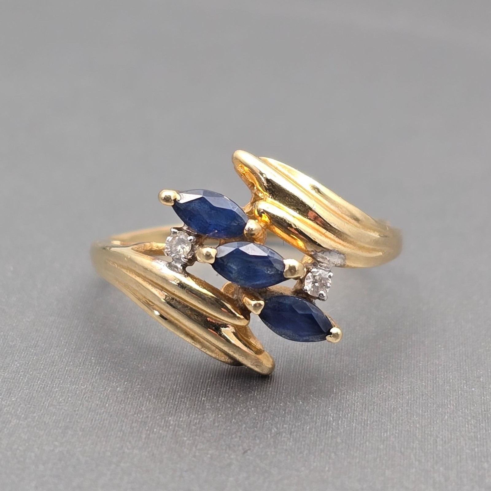 Vintage 10k Gold Sapphire Ring Size 7 Marquise Diamond Accent Cocktail Signed