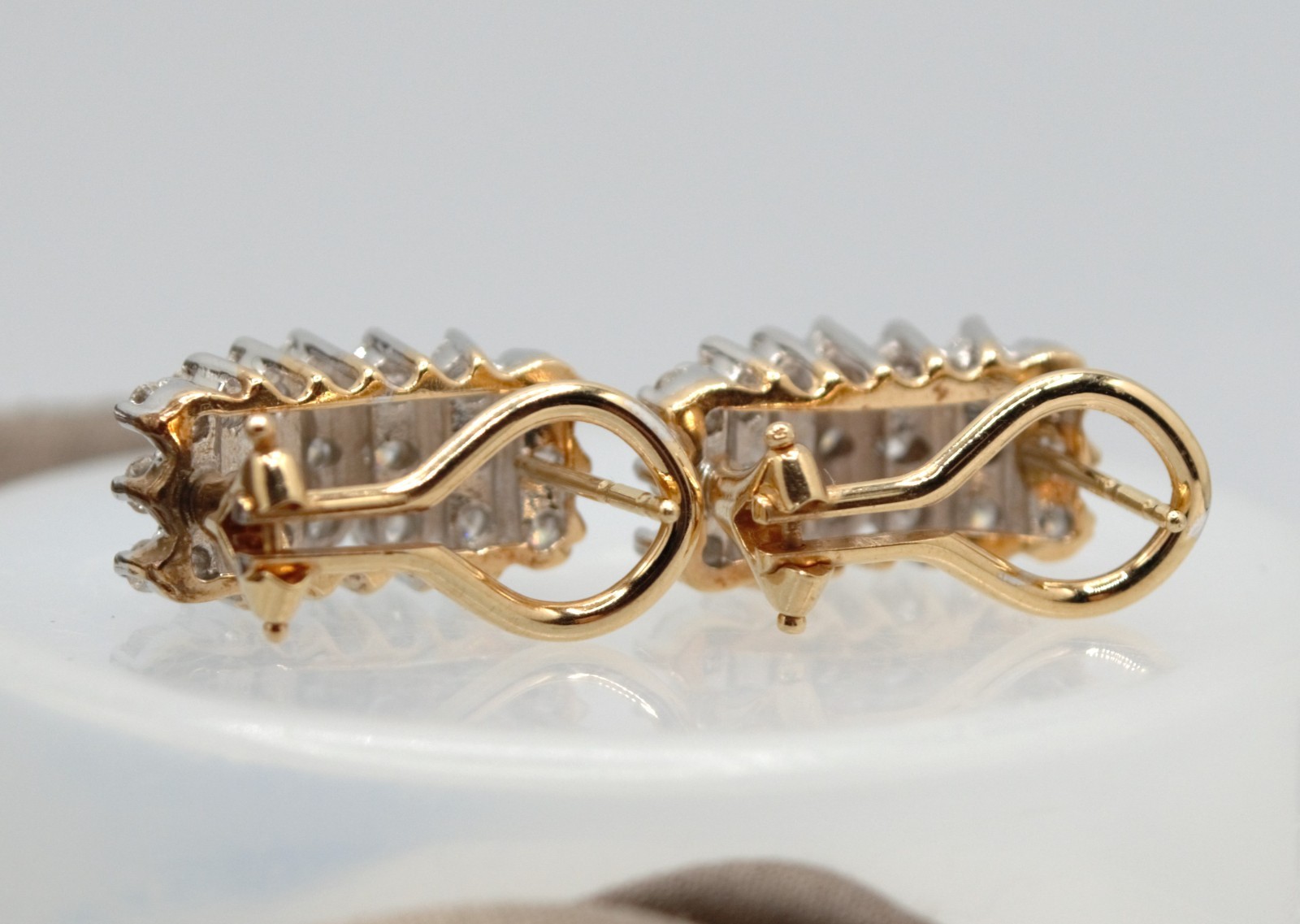 14K Yellow & White Gold Diamond 3D Cluster Huggie Hoop Earrings 6.69 Grams