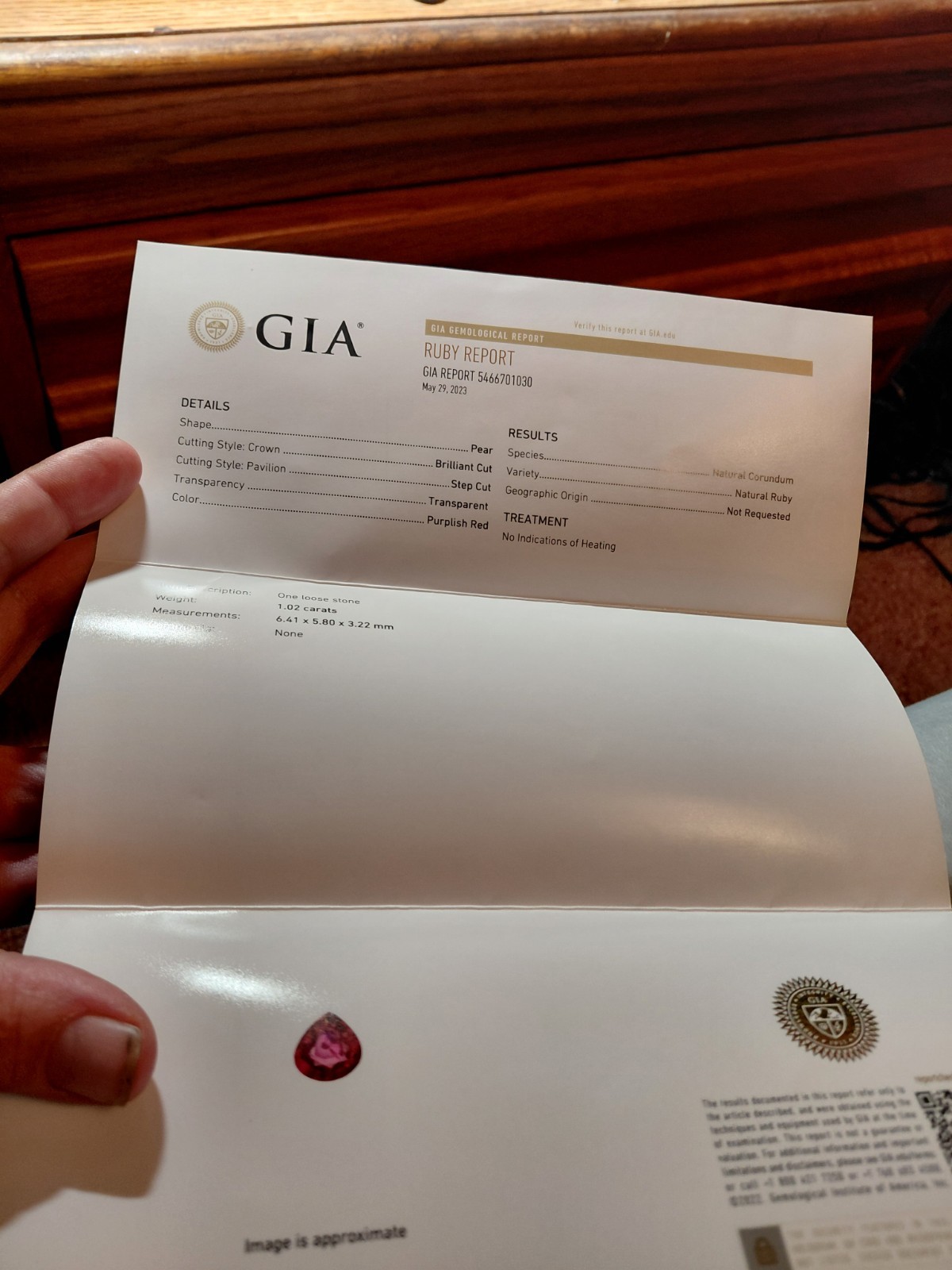 GIA Certified Purplish Red Ruby Unheated 1.02 Carats