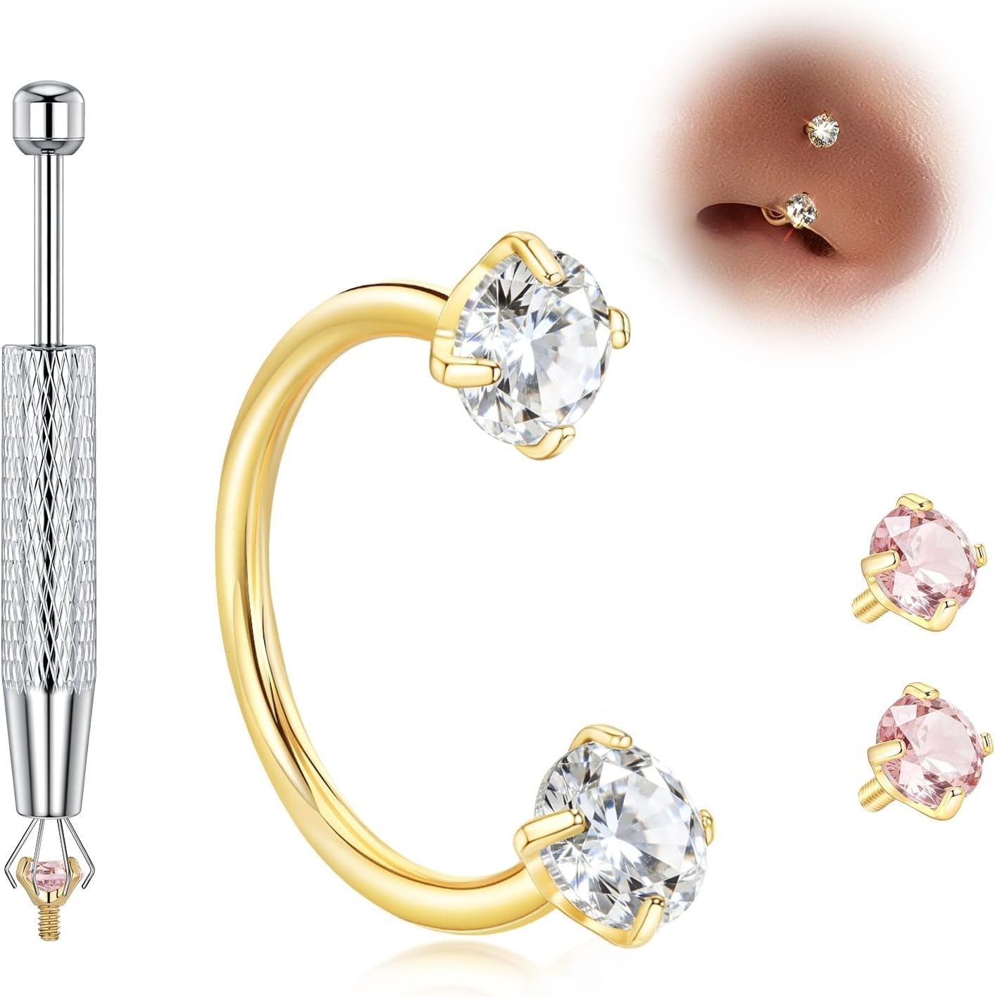 Gold & Silver Titanium Horseshoe Nose Ring: 7mm, 20g/18g, Stylish Gem Collection