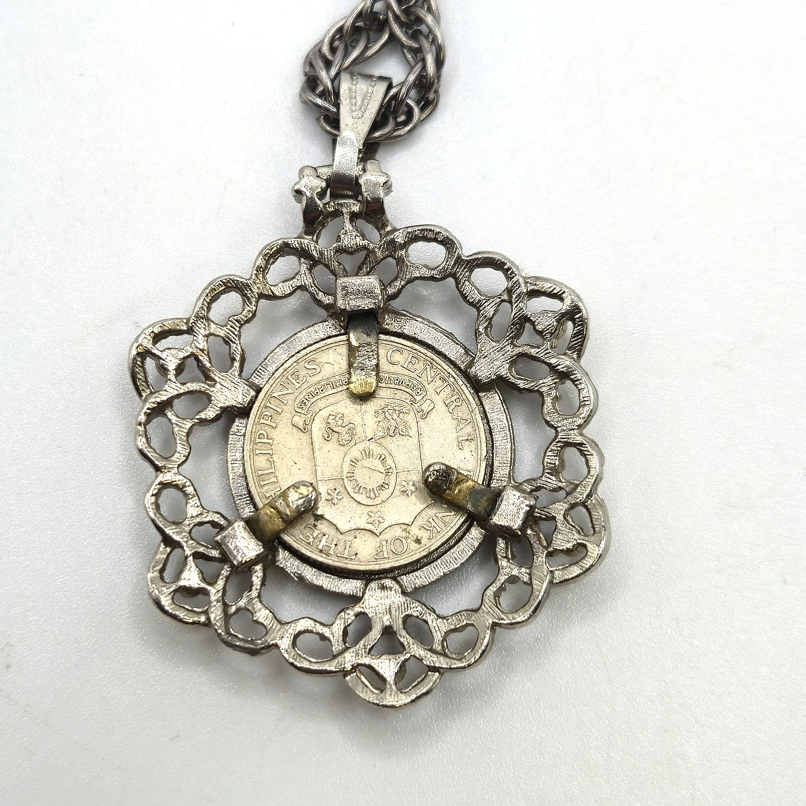 Vintage 1964 Philippines 10 Centavos Coin in Frame Necklace