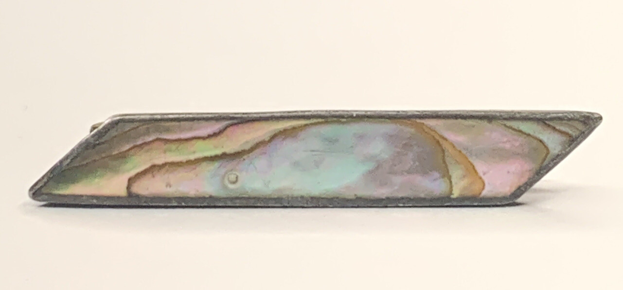 Antique Men’s Sterling 925 Art Deco Parallelogram Abalone 1” Bar Lapel Tie Pin