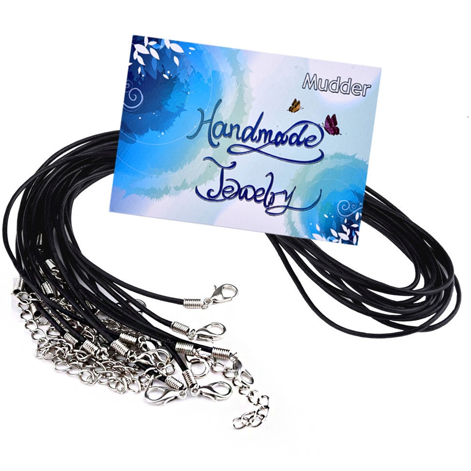 Mudder 10pc 2.0mm Black Leather Necklace Cord w/ Clasp