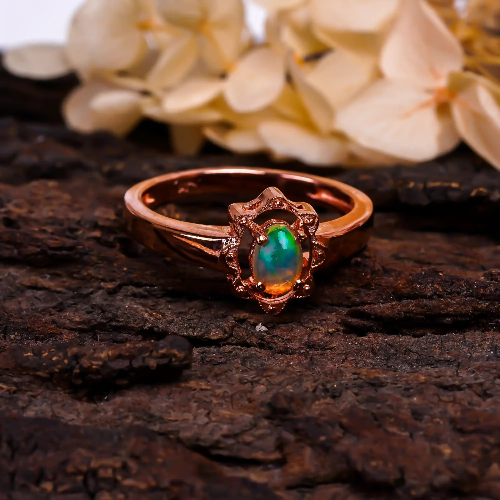 Handcrafted Ethiopian Opal Ring 925 Sterling Silver Fire Opal Gemstone Jewelry G