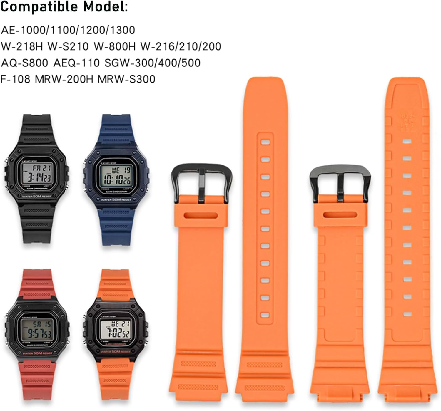 Natural Resin Replacement Watch Band Compatible with Casio W218H W-219H AE1200WH