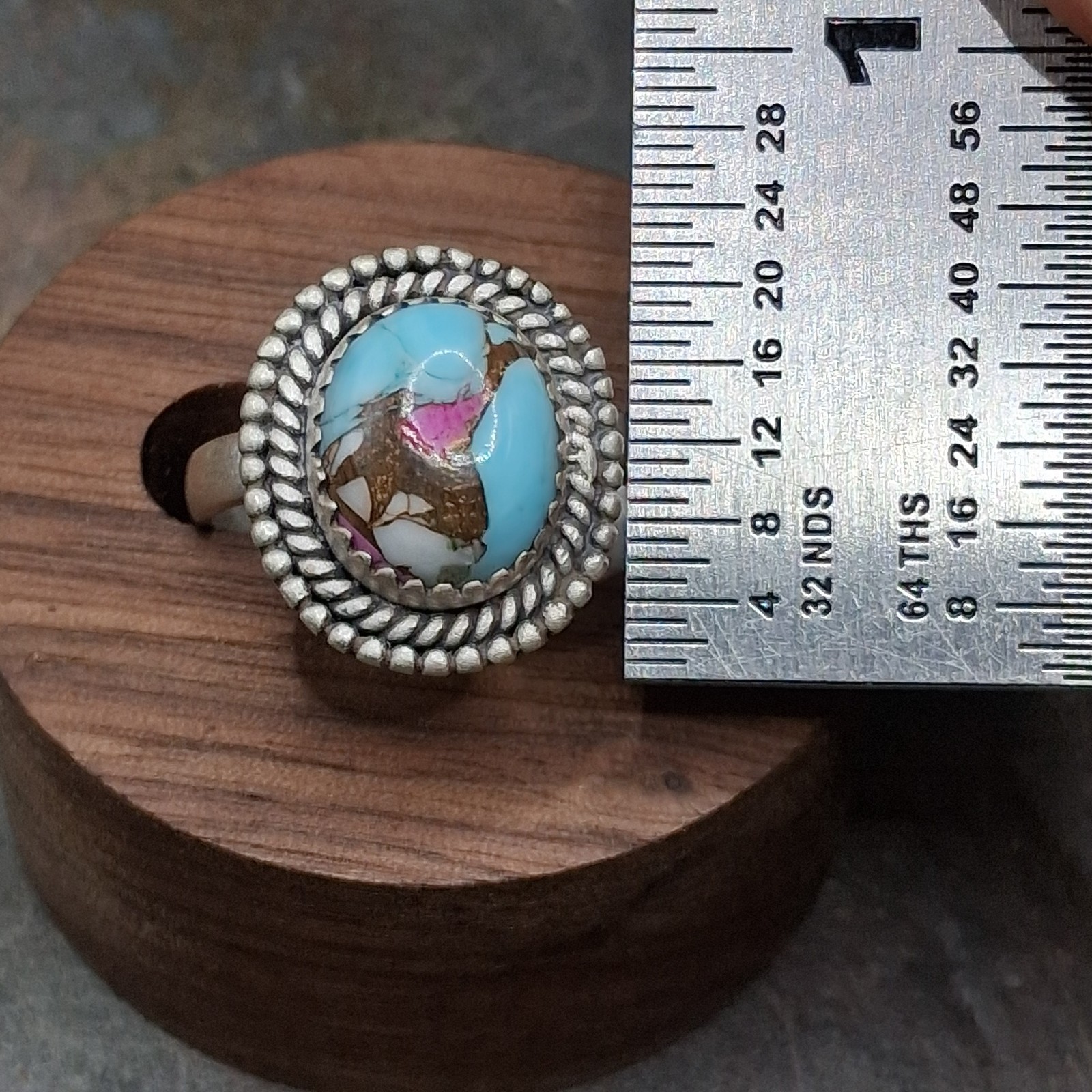 Cotton Candy Turquoise Ring Adjustable 5.5-10 Sterling Silver 925 Southwestern