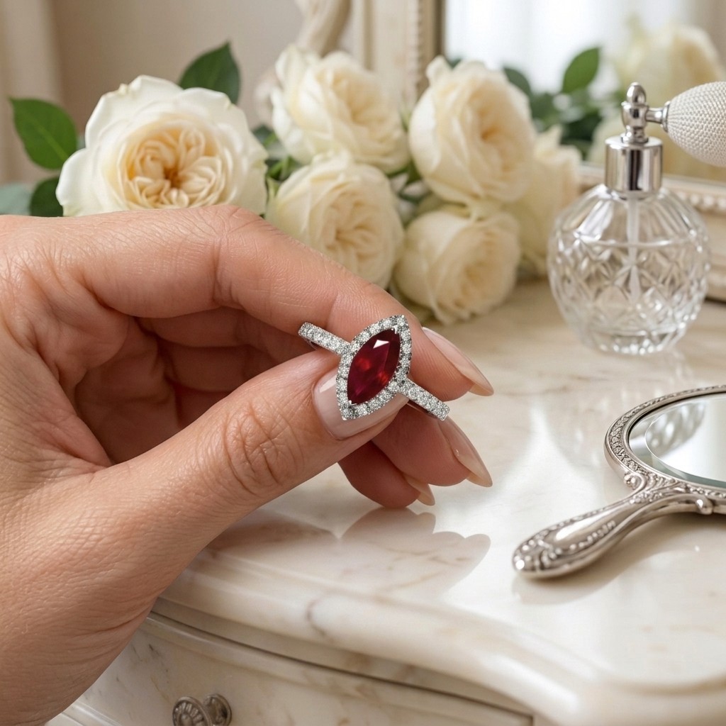 Marquise Cut 2.80 Ct Natural Ruby & Diamond Solid 14K White Gold Bridesmaid Ring