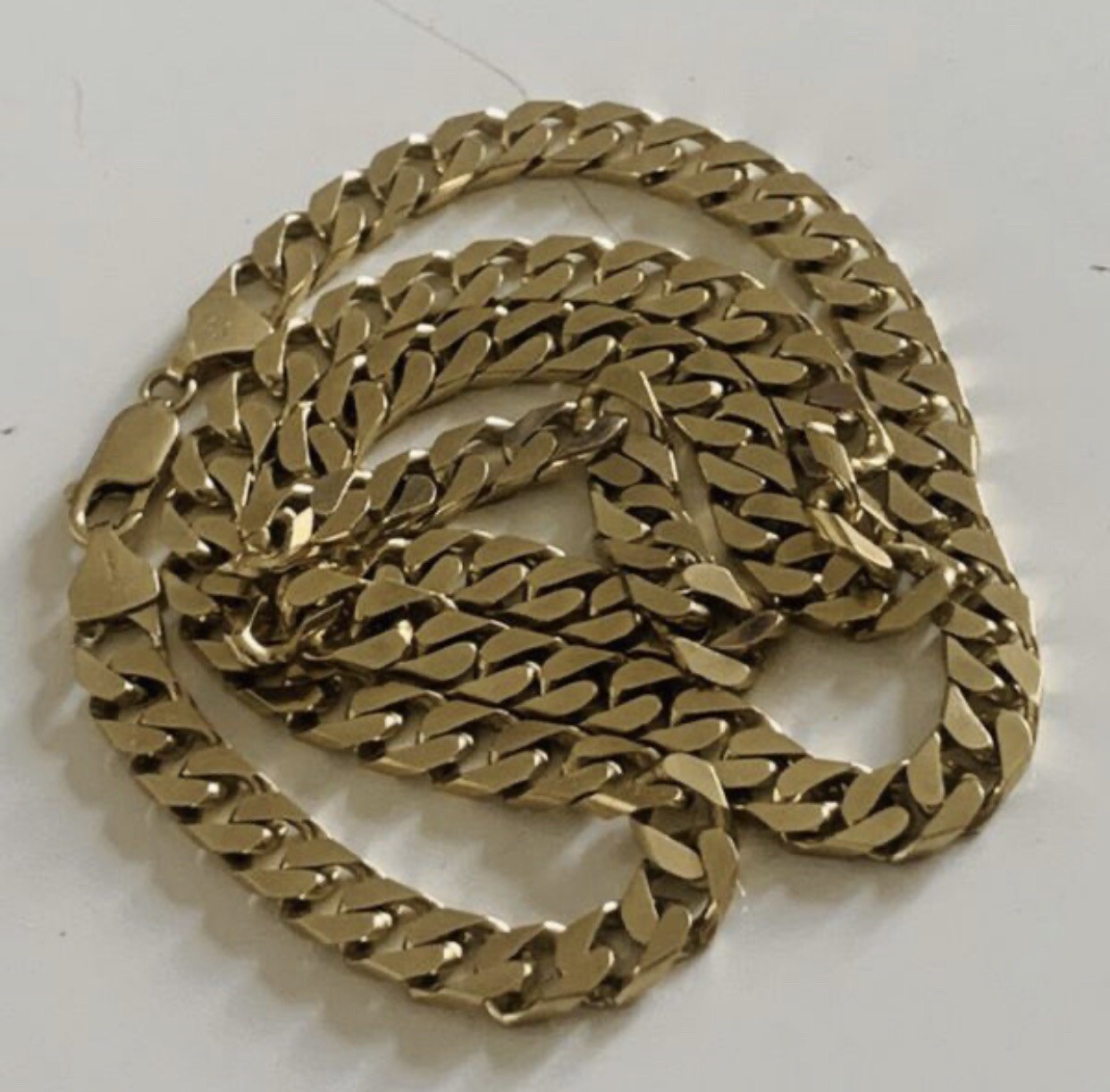 Gold Flat Curb Chain Necklace, 22”,6.5mm Wide,2mm Thick,Heavy 43.5 Grams, 10K YG