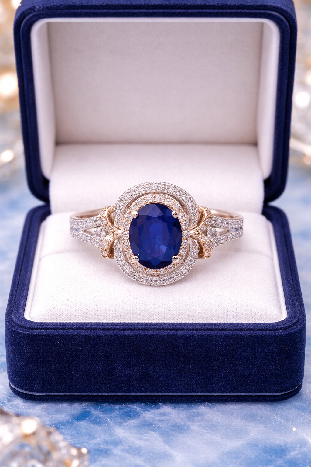 2.90 Ct Oval Natural Sapphire & Diamond Wedding Gift Ring 14K White Gold Sz 9