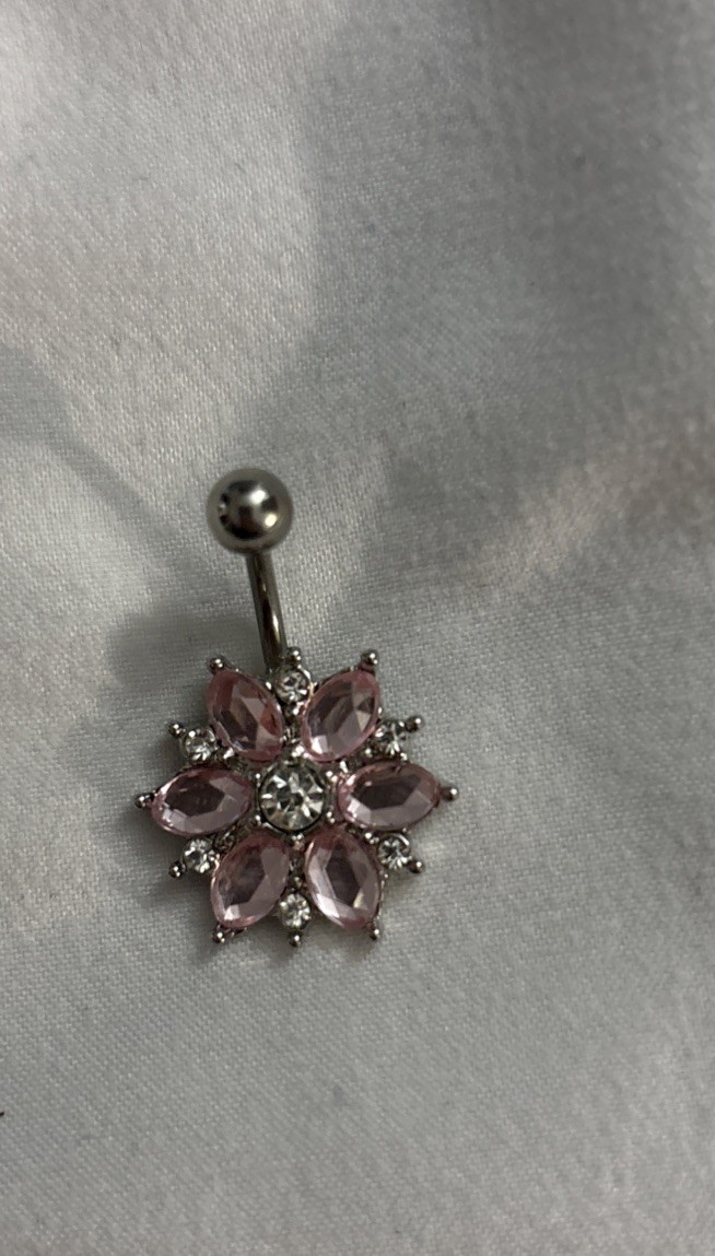 Pink Crystal Flower Design Belly Navel Ring Body Jewelry Piercing 14g Cute