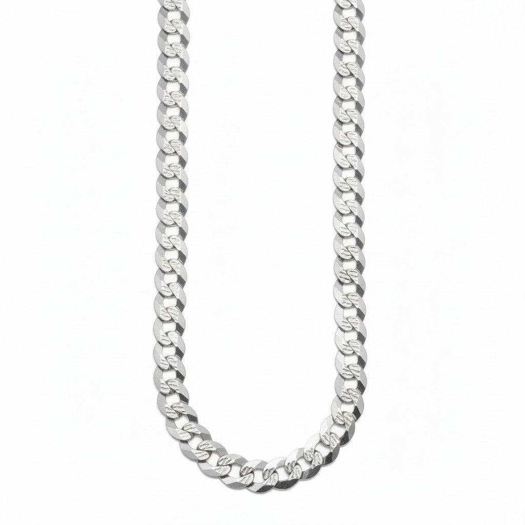 Men’s 925 Silver Diamond Cut Flat Miami Curb Cuban Link Chain Necklace 10mm