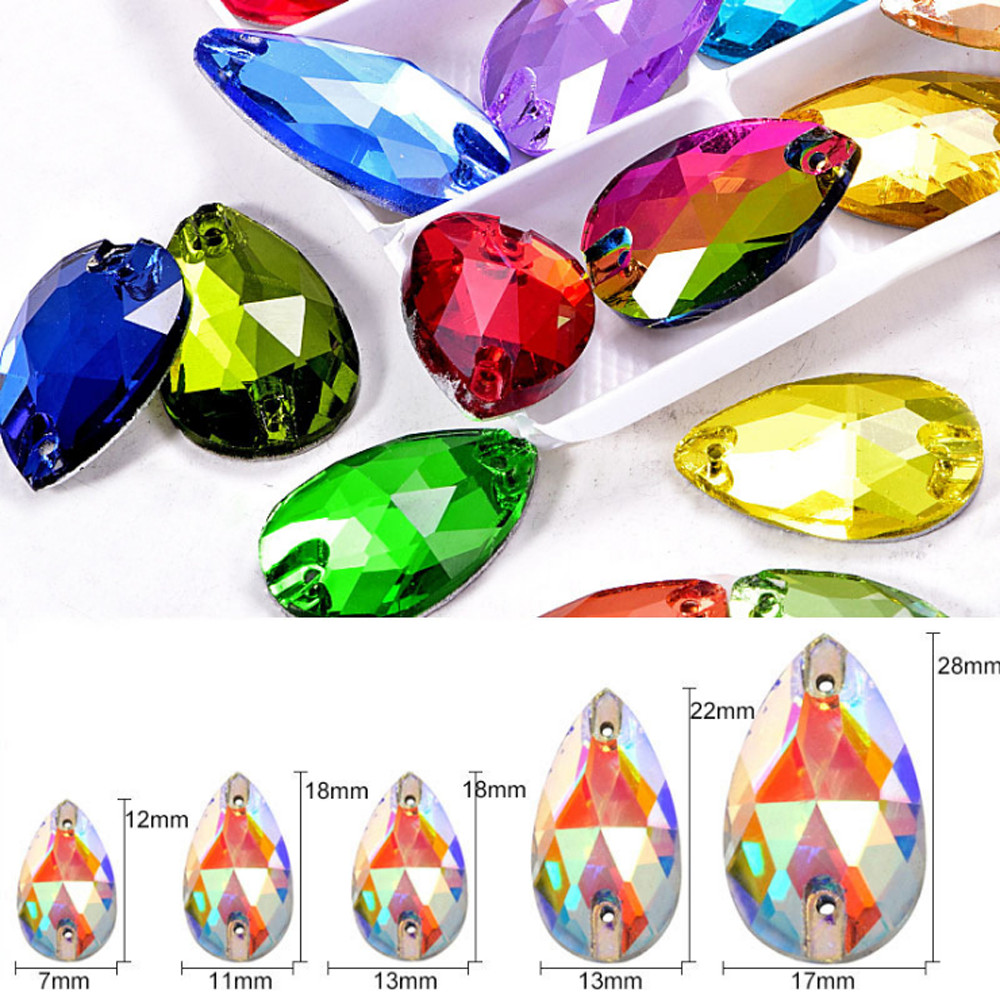 Teardrop Colour Glass Rhinestone Sew On Crystal Jewels Flatback Beads