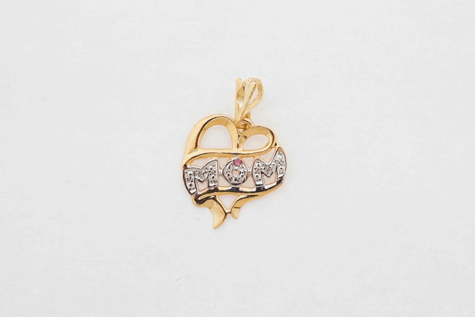 Estate Sale 14k Yellow Gold Pink Sapphire Heart Pendant Charm Diamond Accent