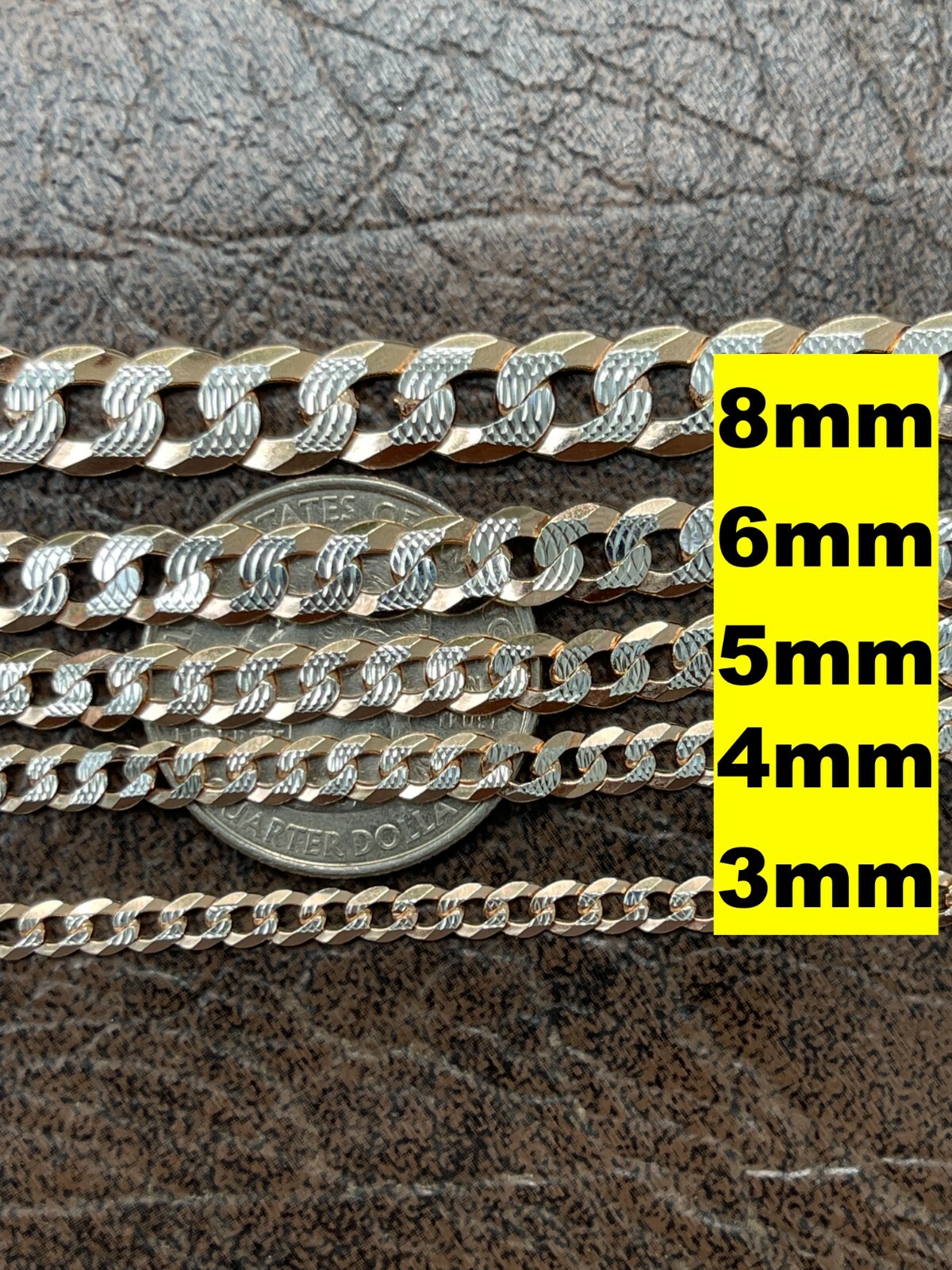 Miami Cuban Link Chain 14k Rose Gold Plated Solid 925 Silver Cut 5-8mm Necklace