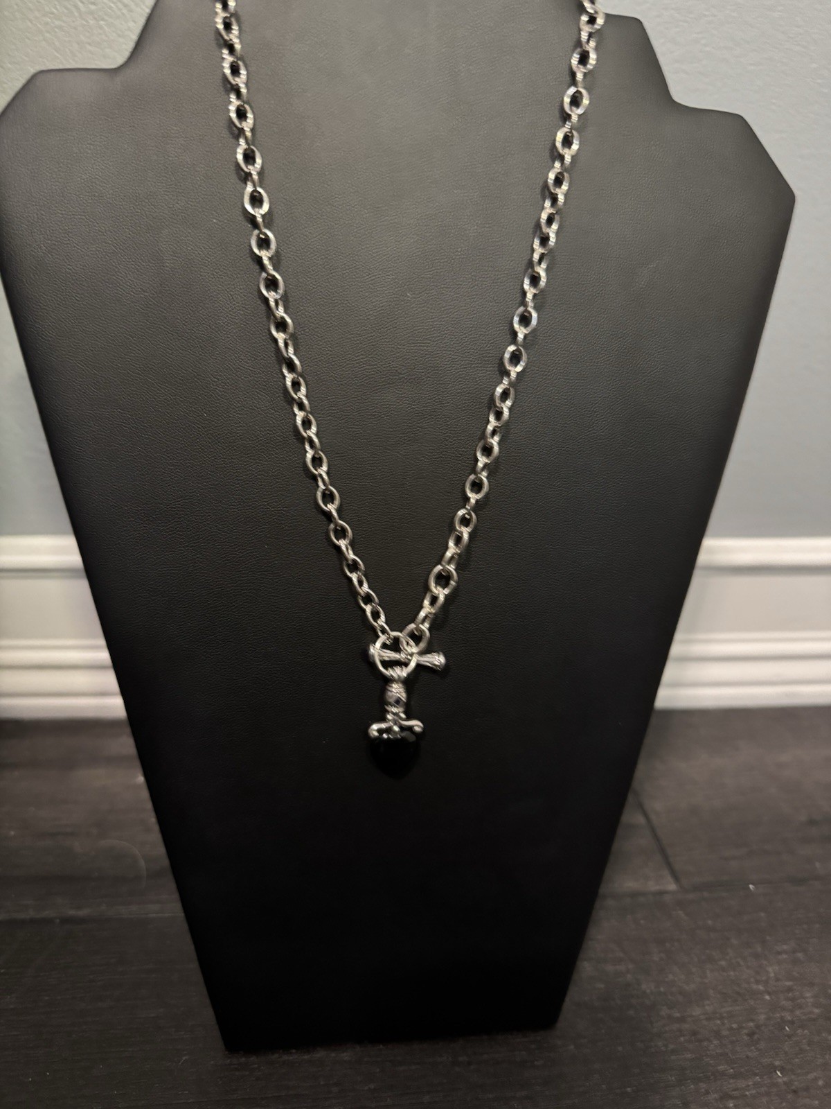 Ross Simons 925 Sterling Silver Black Onyx Heart Amethyst Necklace 18.5in, 30.5g