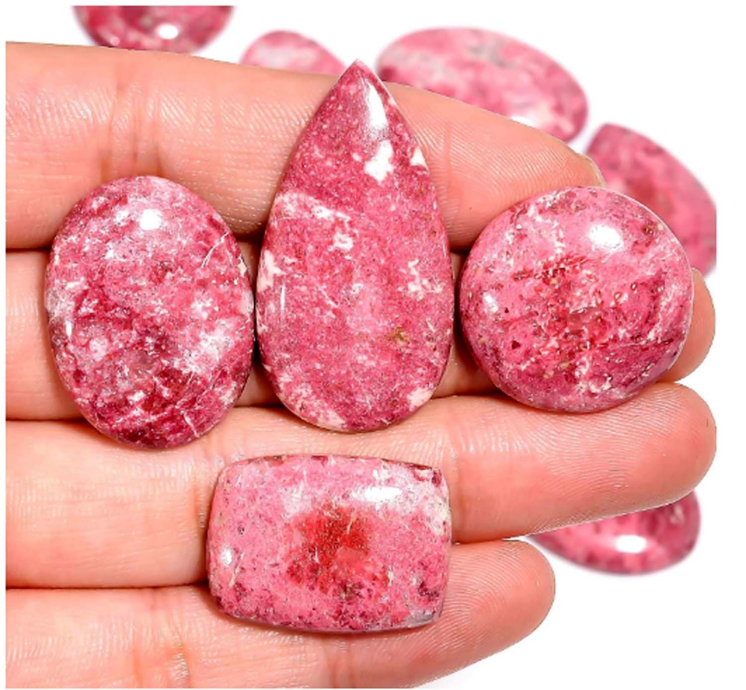 Norway Natural Thulite Hi-Grade 100.00 Cts Big Size Cabochon Gemstone 5 Pcs Lot