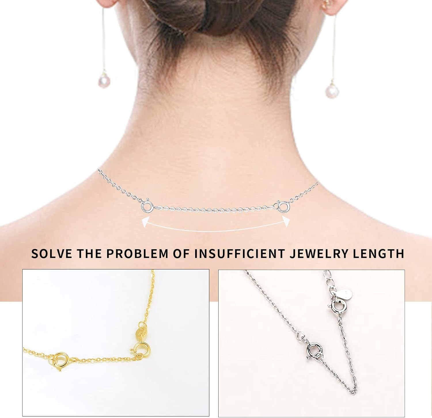 3 Pcs 925 Sterling Silver Necklace Extender, Durable Chain Extenders, Necklace B
