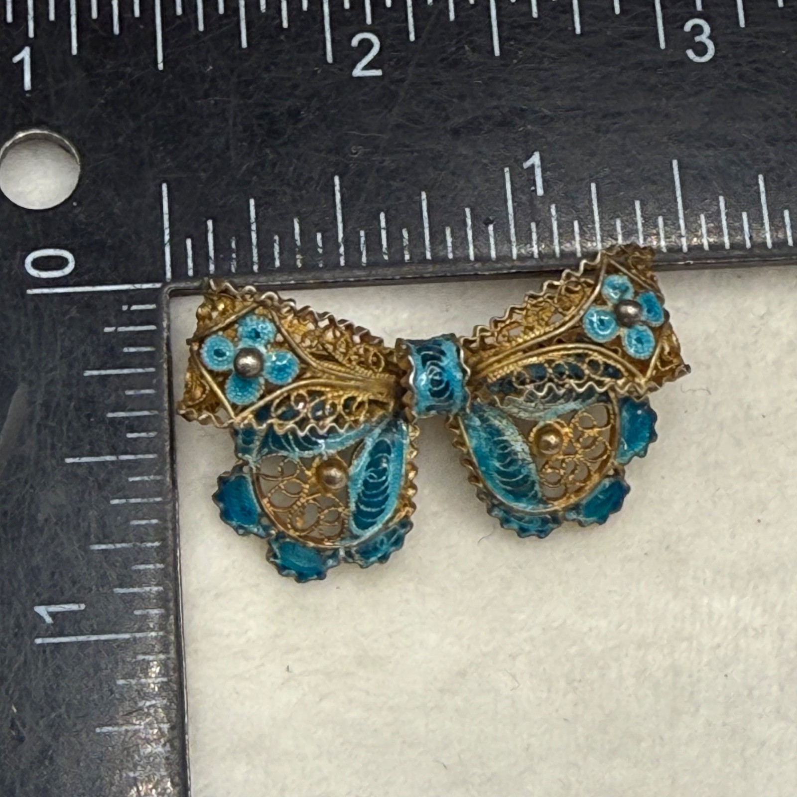 Vintage Chinese Export Brooch Bow 800 Silver Enamel Blue