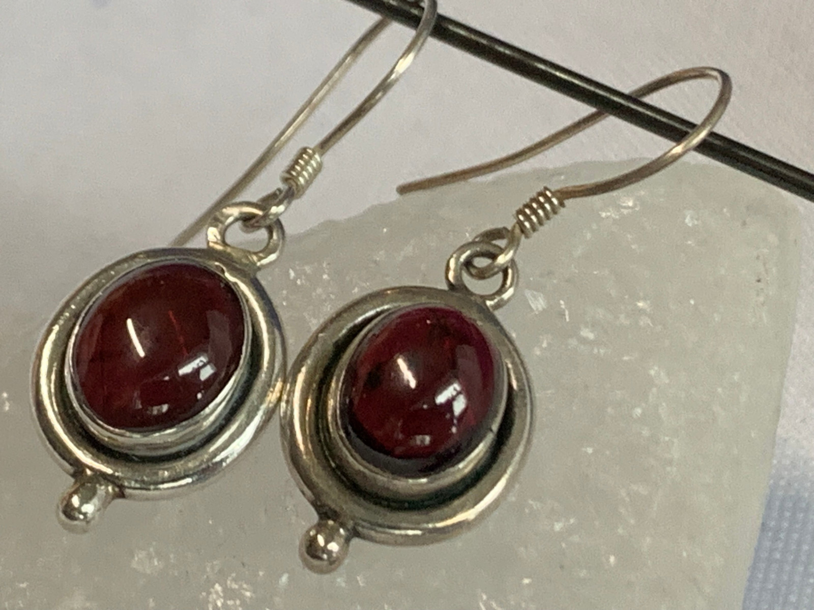 Sterling Silver Dangle Earrings 5.59g Fine Jewelry Dangle Garnet Color Stones