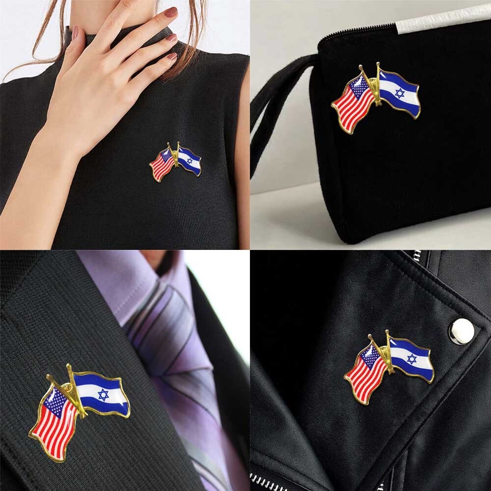 Pack of 10 SUPPORT ISRAEL and USA Crossed Friendship Flag Lapel Pin