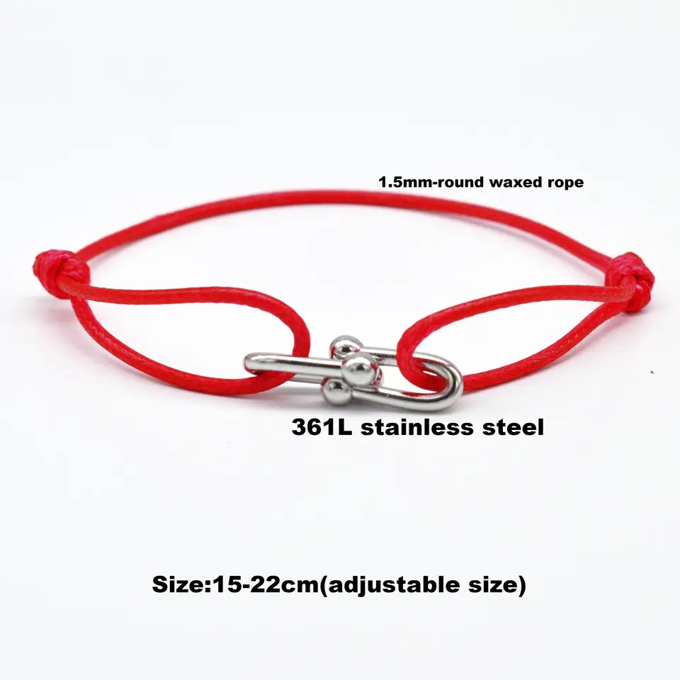 Bamboo Horseshoe Buckle Bracelet Braided Ribbon Adjustable Rope Jewelry