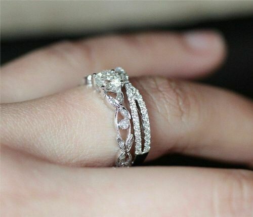 Filigree 3.25 Ctw Created Diamond Women’s Bridal Set Ring 14K White Gold Finish