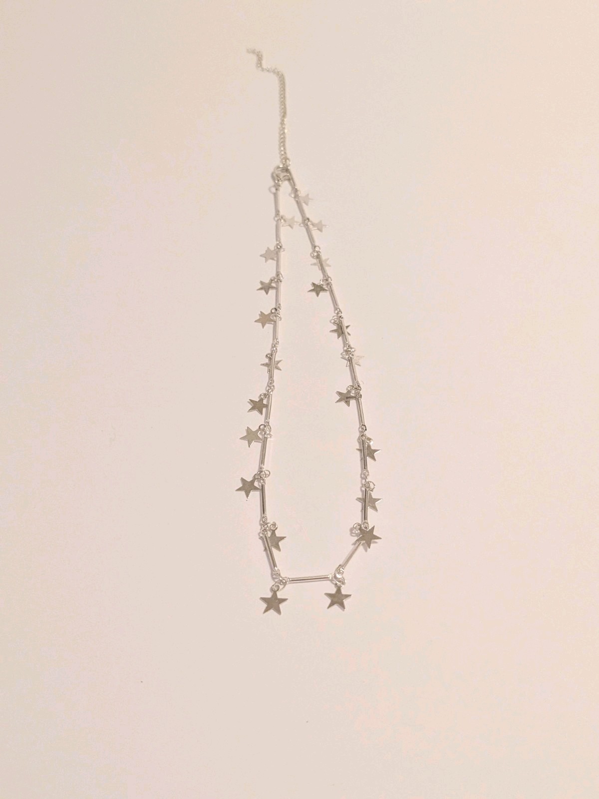 Silver Tone Celestial Stationed Star Pendants Fashion Necklace. 14″. Dainty.