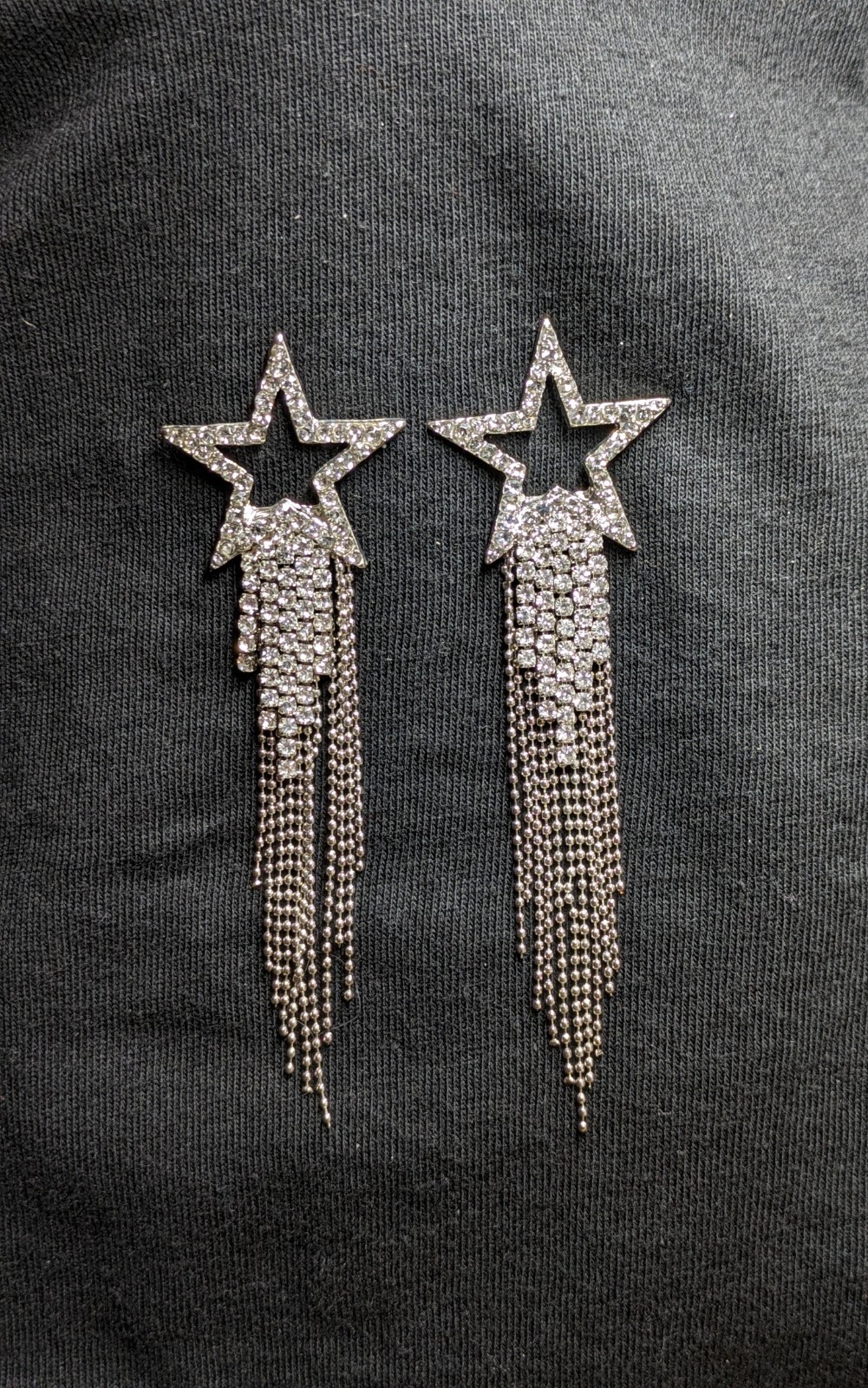 Rhinestone Star Tassel Silver Color Stud Earrings FREE SHIPPING & GIFT BOXED