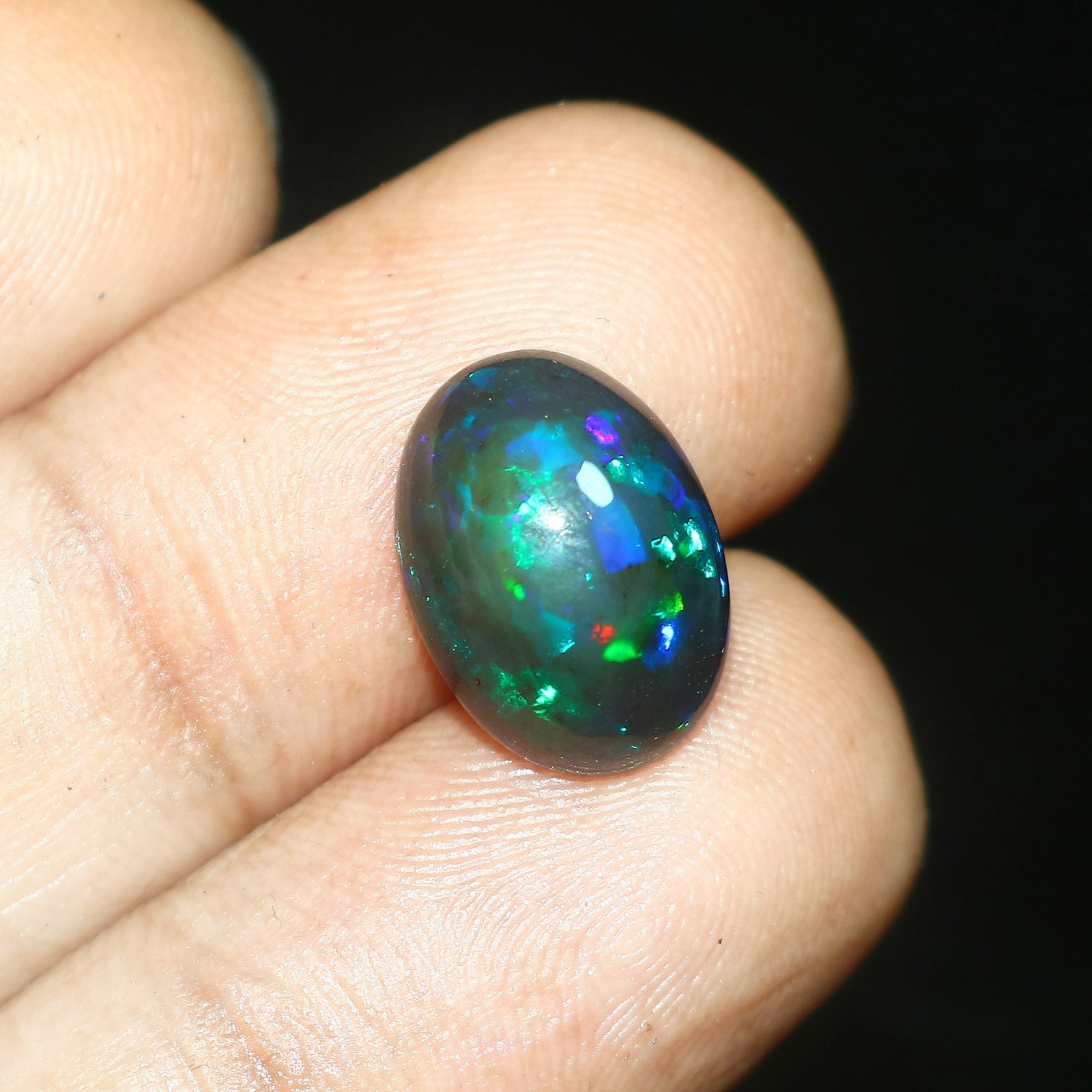 AAA Natural Black Opal 4.4 Ct Ethiopia Welo Multi Fire Oval Cabochon C90