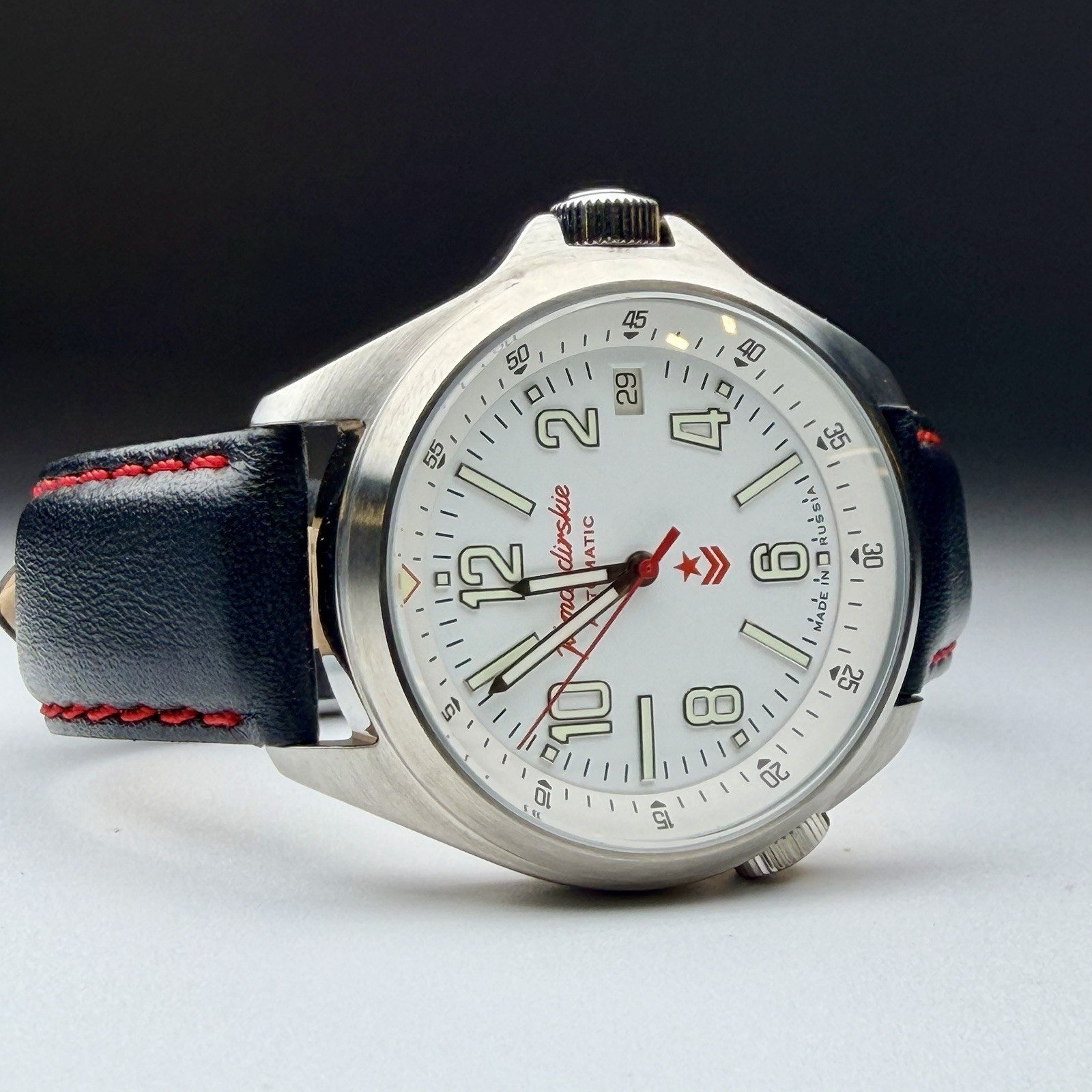 Vostok Komandirskie K-34 Automatic Dual Crown White Dial 42mm Watch 2416B/470611