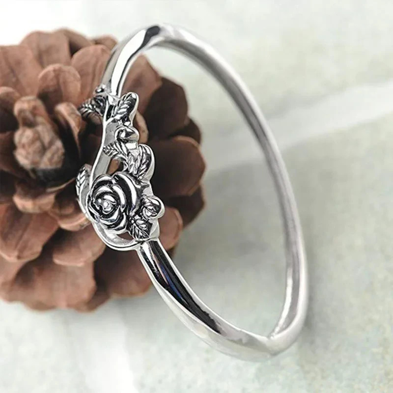 925 Plated Silver Rose Flower Design Rings Engagement Ring Jewelry For Women