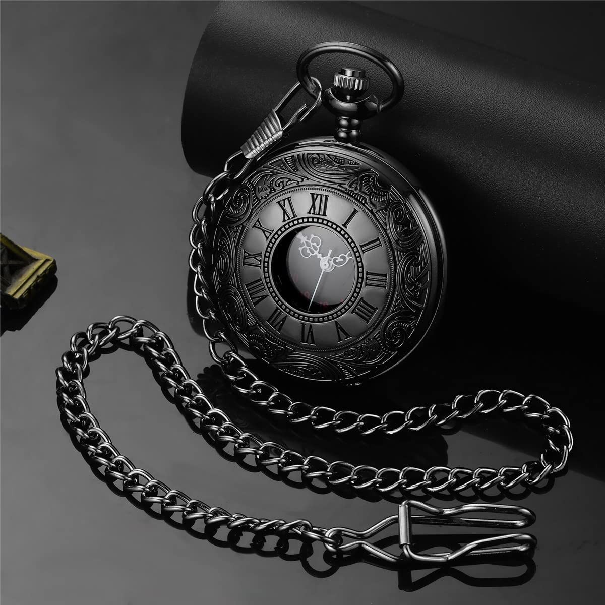 Mens Vintage Quartz Pocket Watch Roman Numerals With Gift Box Black or Bronze