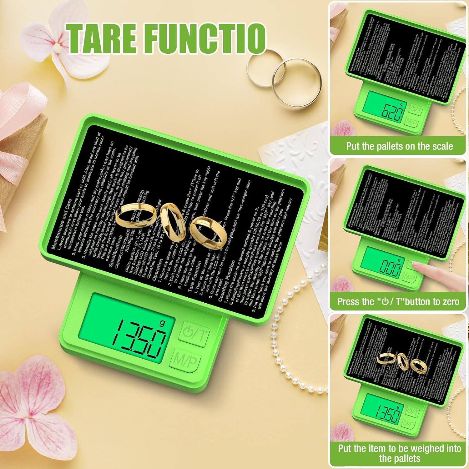 Portable Mini Digital Scale with LCD – 7 Units Conversion & Tare Function, Green