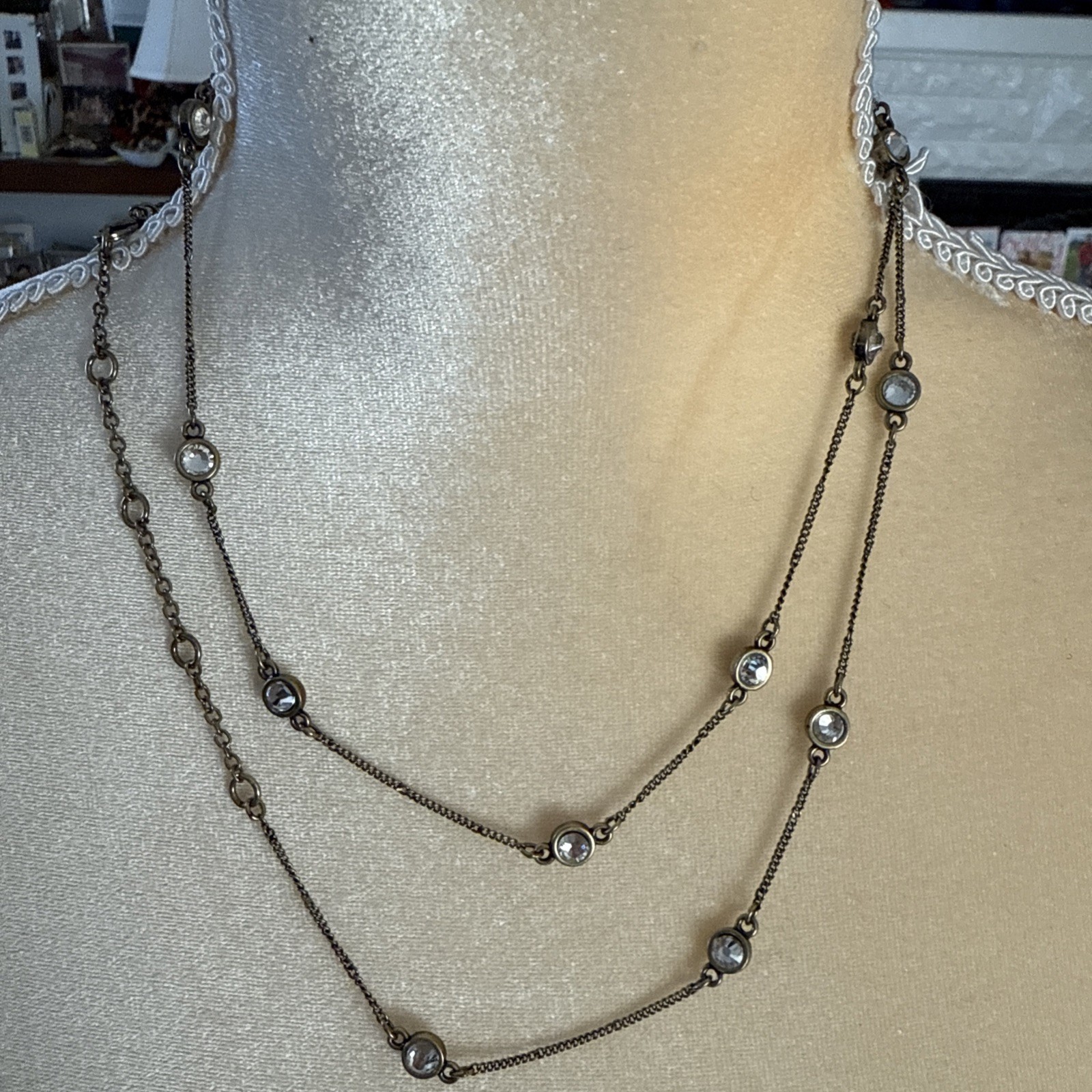 Jewel Kade JK Thirty-One Women’s Necklace Bezeled Clear Crystal Station Chain
