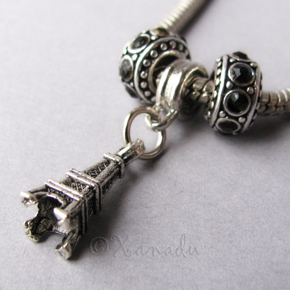 Paris at Night Eiffel Tower Charm And Crystal Beads For European Charm Bracelets