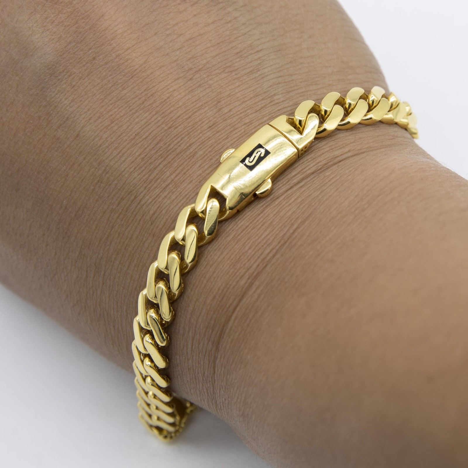 7.5mm Miami Cuban Royal Link Bracelet Plain Shiny Box Clasp Real 10K Yellow Gold