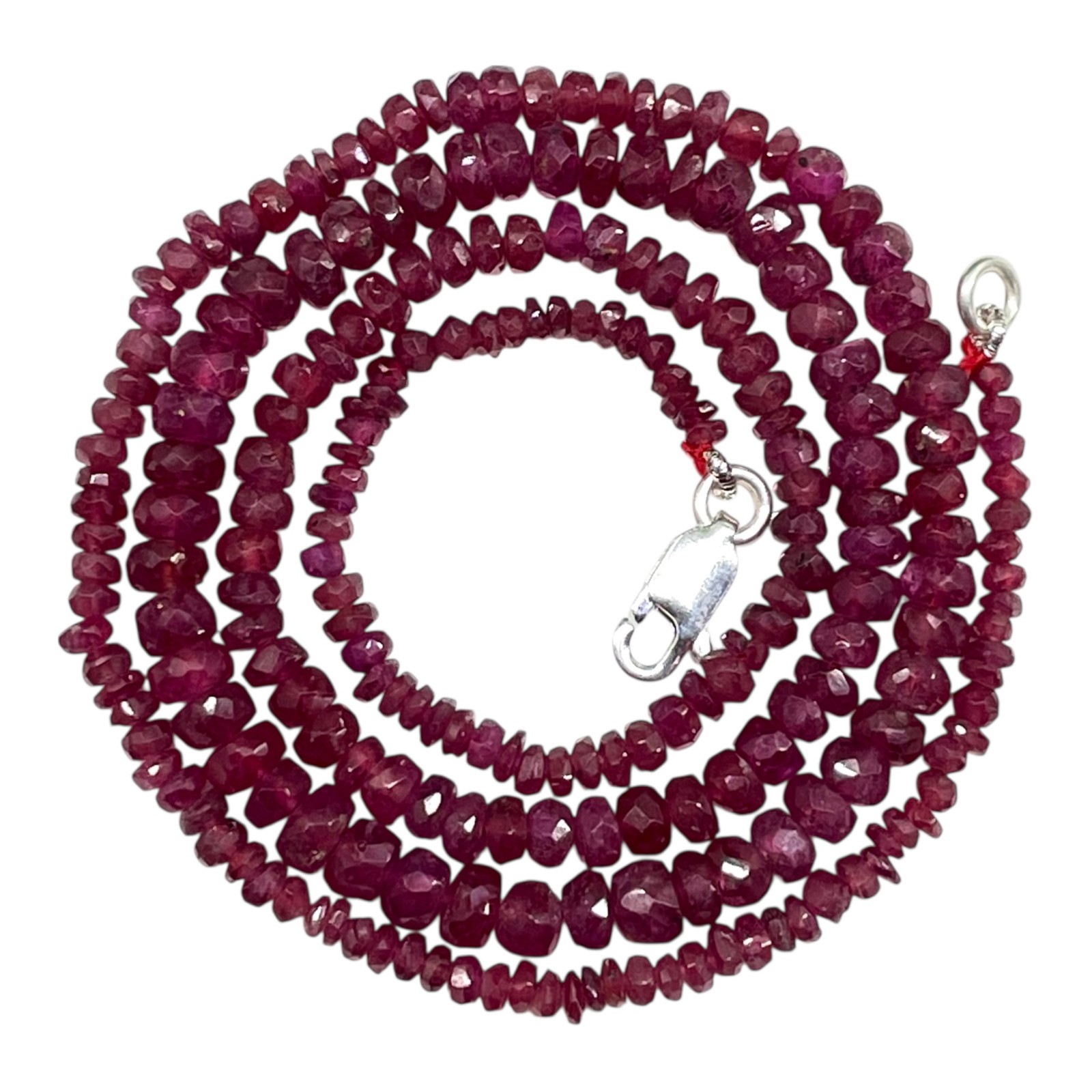 18″ Natural Ruby Necklace 2.5-5mm Sparkling Red Faceted Beads 925 Silver Clasp