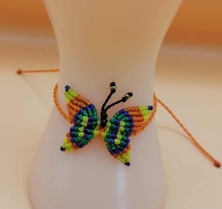 Hand-woven Multicolor Butterfly Macrame Anklet