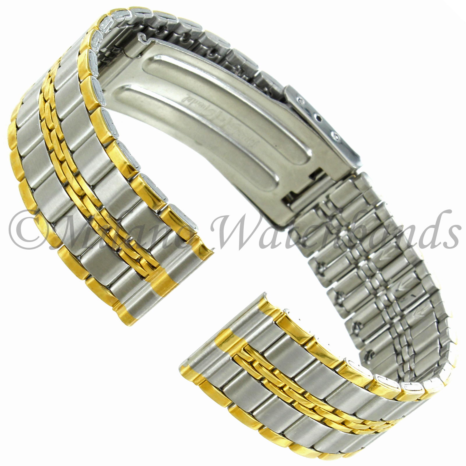 16 or 18mm Hirsch Two Tone Stainless Steel Deployment Band Clasp Watch Band 250