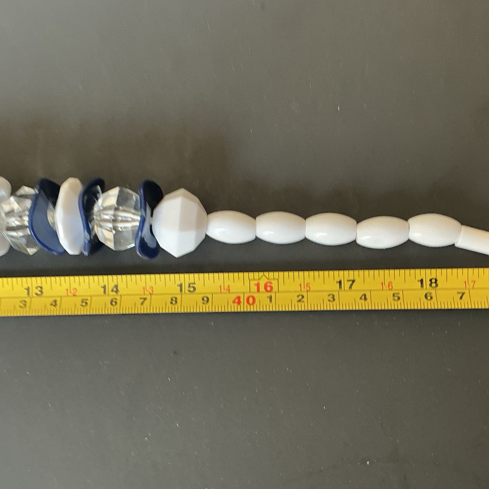 VTG Rare Necklace Statement Chunky White Blue Clear Lucid Bead 19″ Czech Rep New