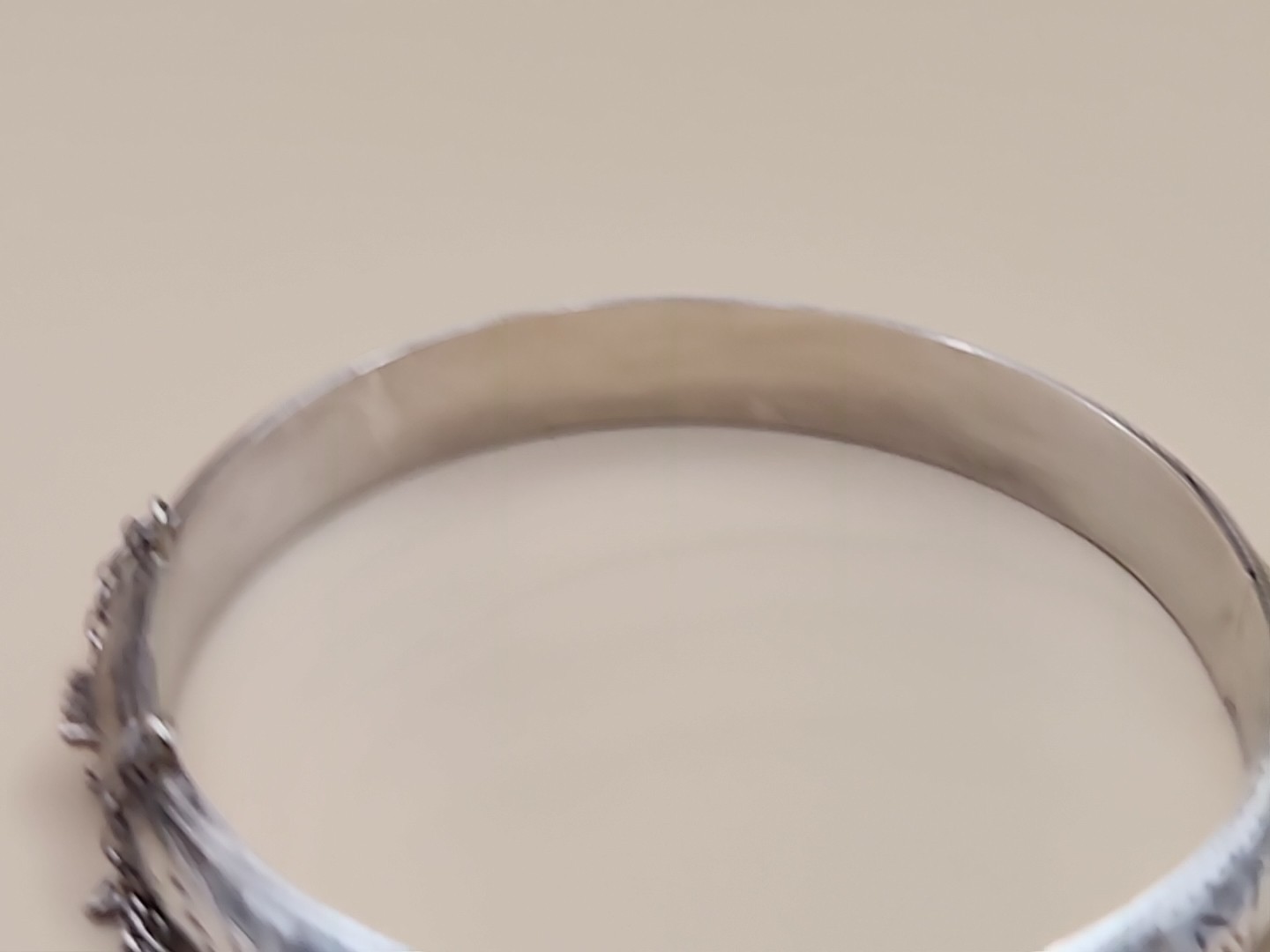 Sterling Silver Vintage Hand Engraved/Hinged Cuff Bracelet With Safety Chain